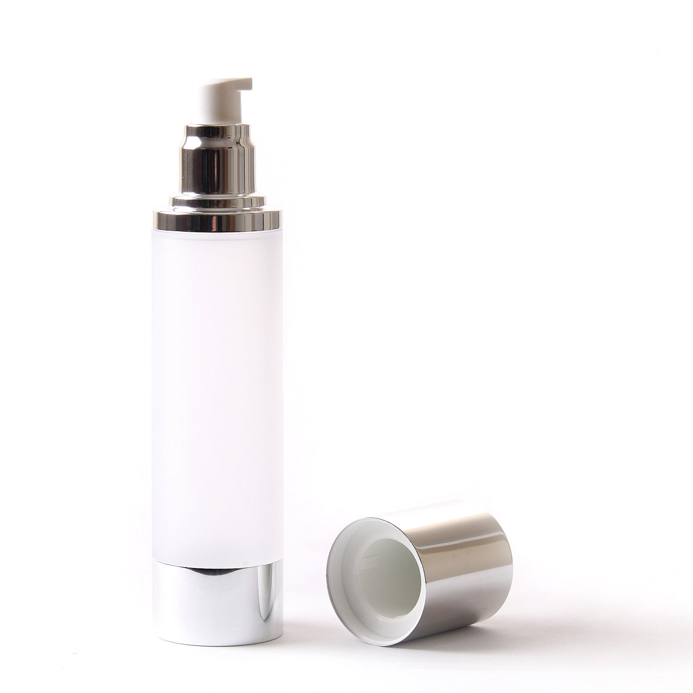 Frosted & Silver Chrome 100ml With Cap - Airless Serum Bottles