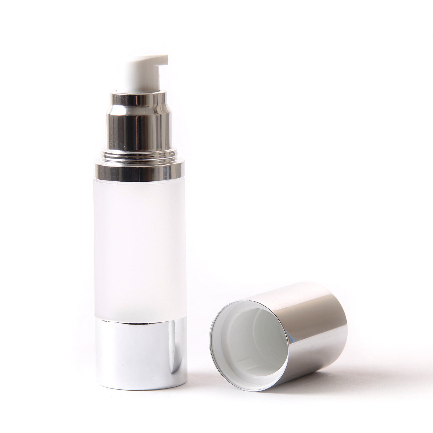Frosted & Silver Chrome 30ml With Cap - Airless Serum Bottles