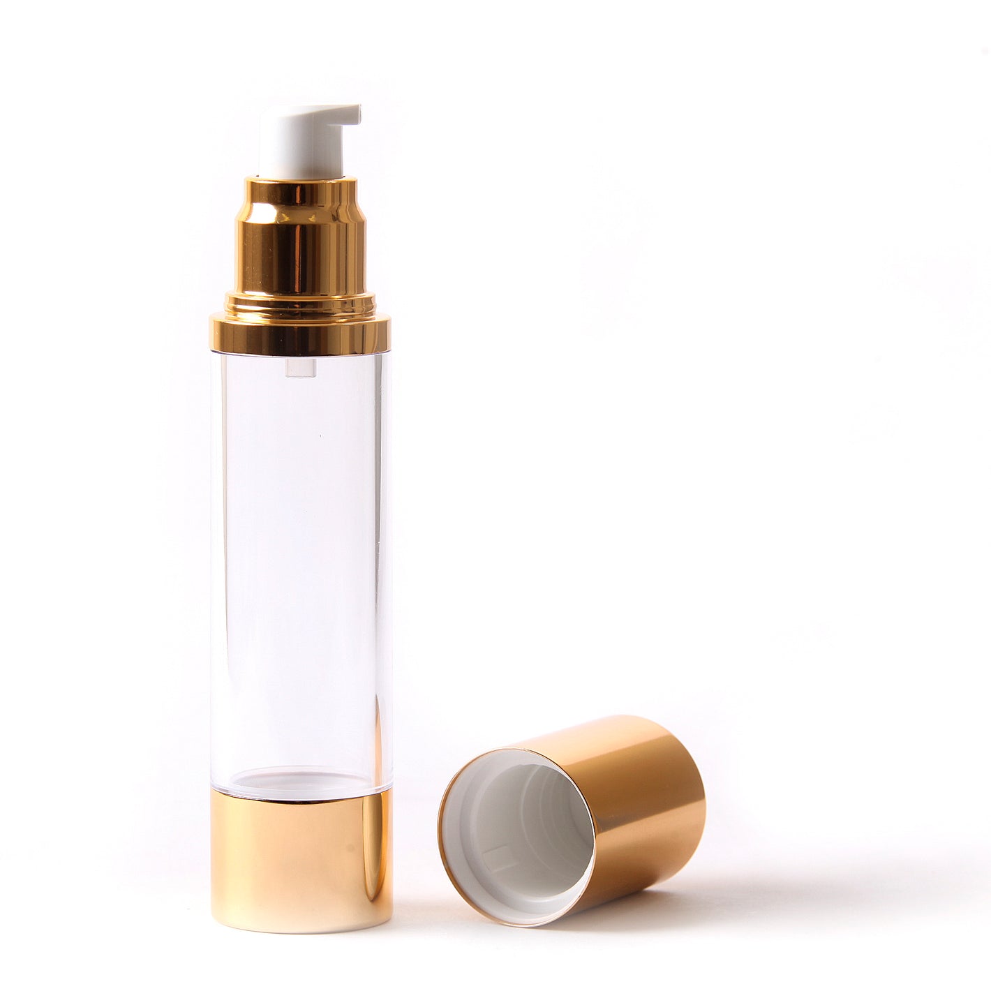 Clear & Gold Chrome 50ml With Cap - Airless Serum Bottles