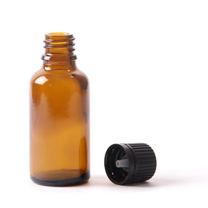30ml Amber Glass Boston Round Bottle (With Black Tamper Evident Cap)