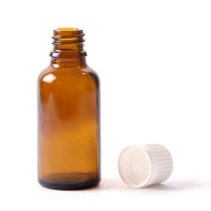 50ml Amber Glass Boston Round Bottle (With White Tamper Evident Cap)