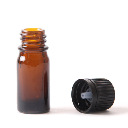 5ml Amber Glass Boston Round Bottle (With Black Tamper Evident Cap)