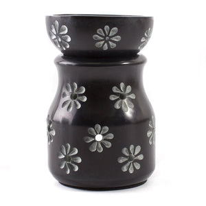 Black with Flowers Soapstone Oil Burner