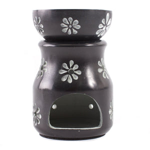 Black with Flowers Soapstone Oil Burner