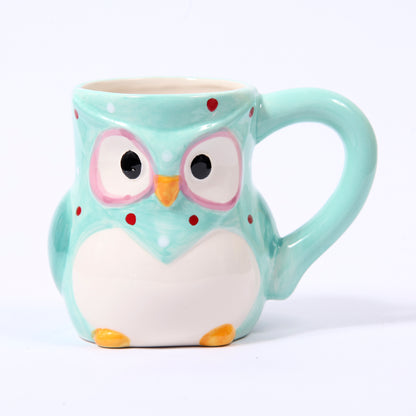 Blue Ceramic Polka Dot Owl Mug