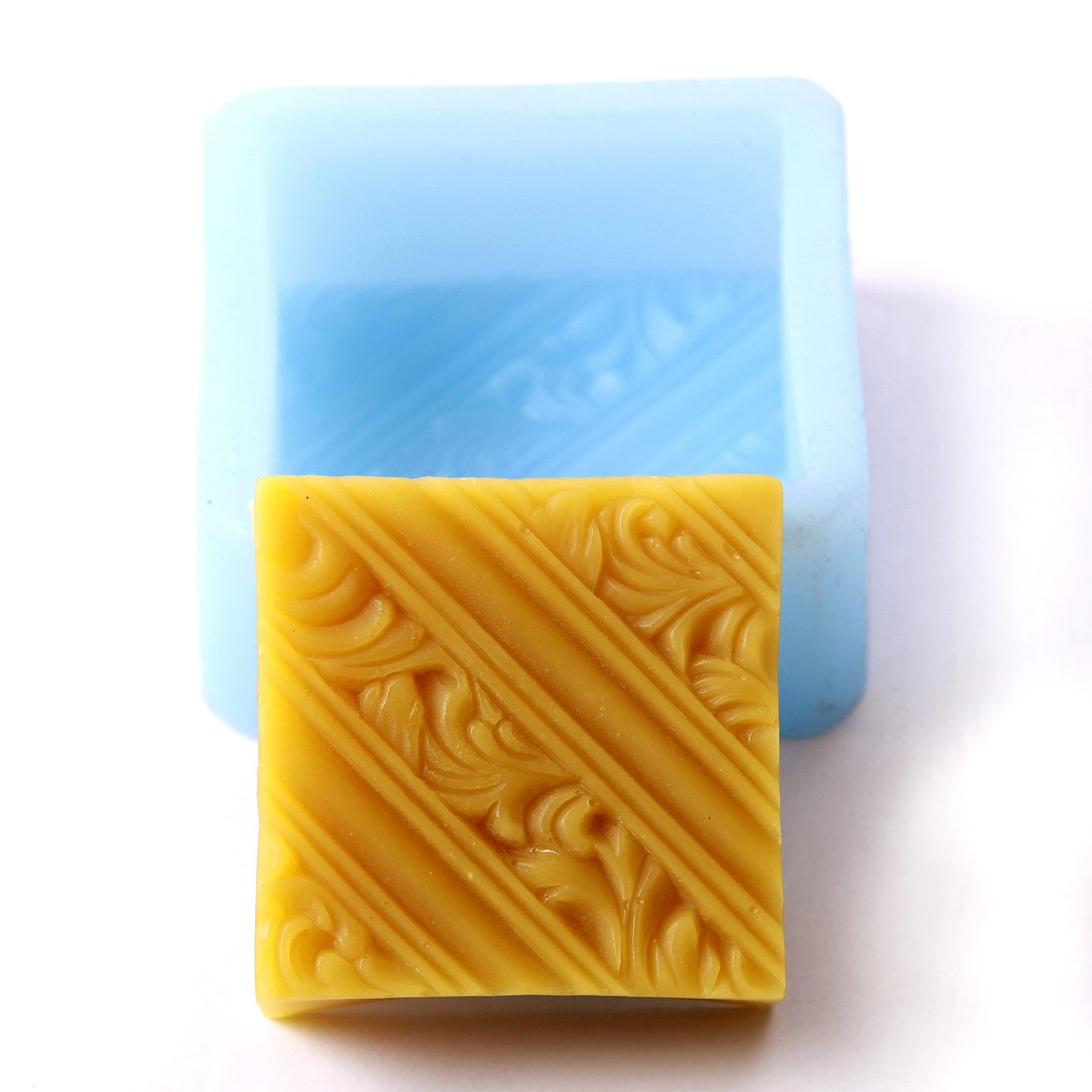 Diagonal Lines and Rococo Swirls Square Silicone Soap Mould